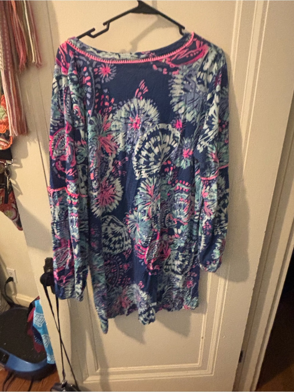 Lilly Pulitzer Navy Floral Midi Dress with Pink and Teal Details - Picture 5 of 9